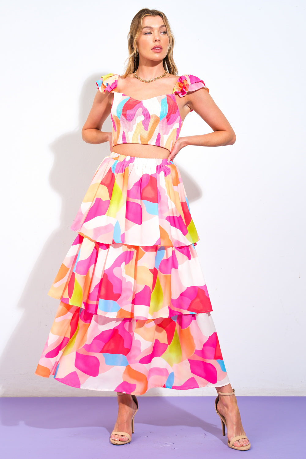 ABSOLUTE EDGE PINK WOVEN TOP AND SKIRT - MaraFormigone