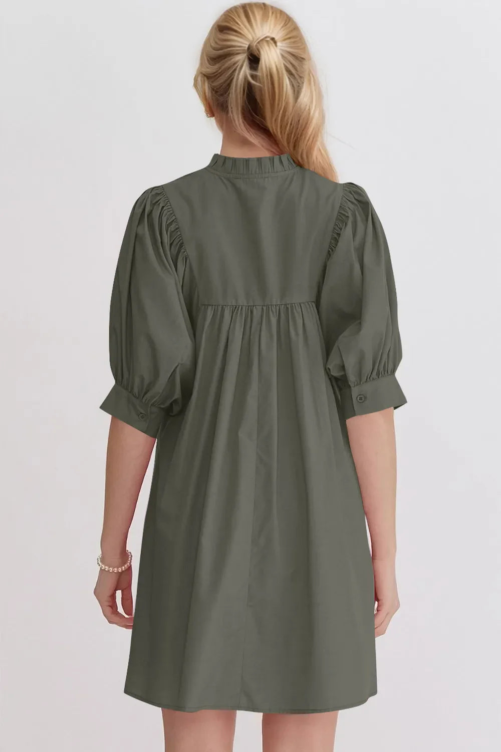 Oh Frill Notched Puff Sleeve Babydoll Mini Dress - MaraFormigone