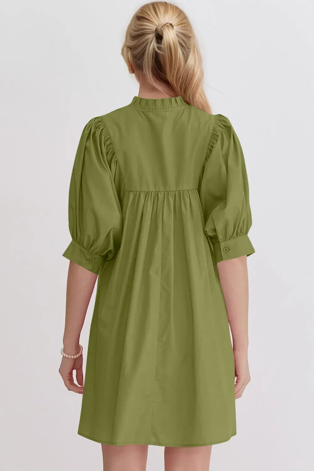 Oh Frill Notched Puff Sleeve Babydoll Mini Dress.