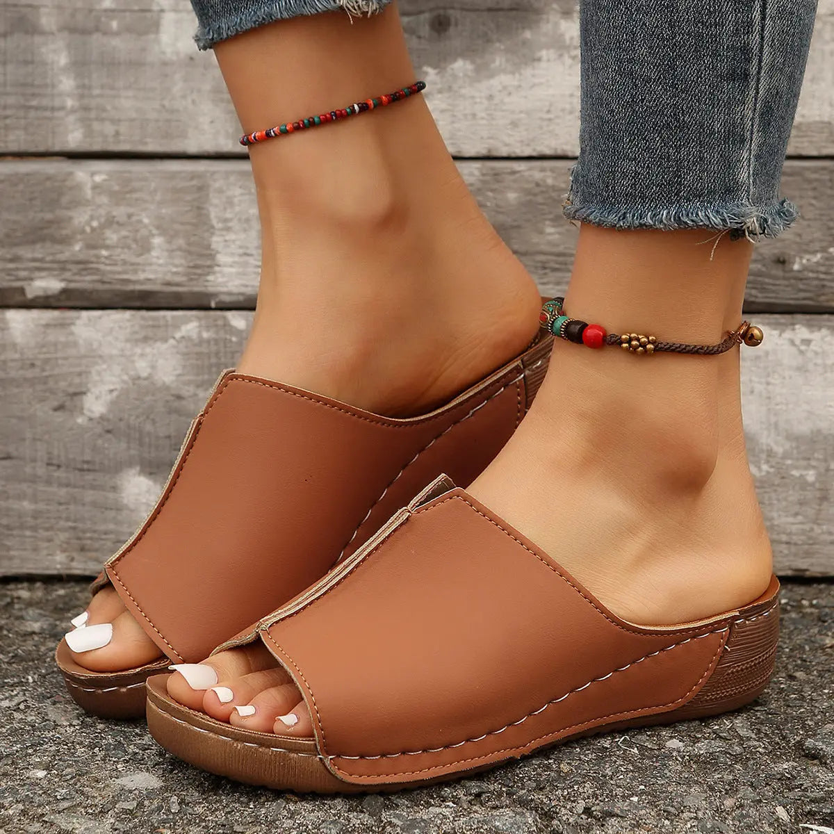 Fashion Solid Wedges Sandals Summer Casual Peep-toe Slippers Outdoor Thick Sole Heightening Slides Shoes Women - MaraFormigone
