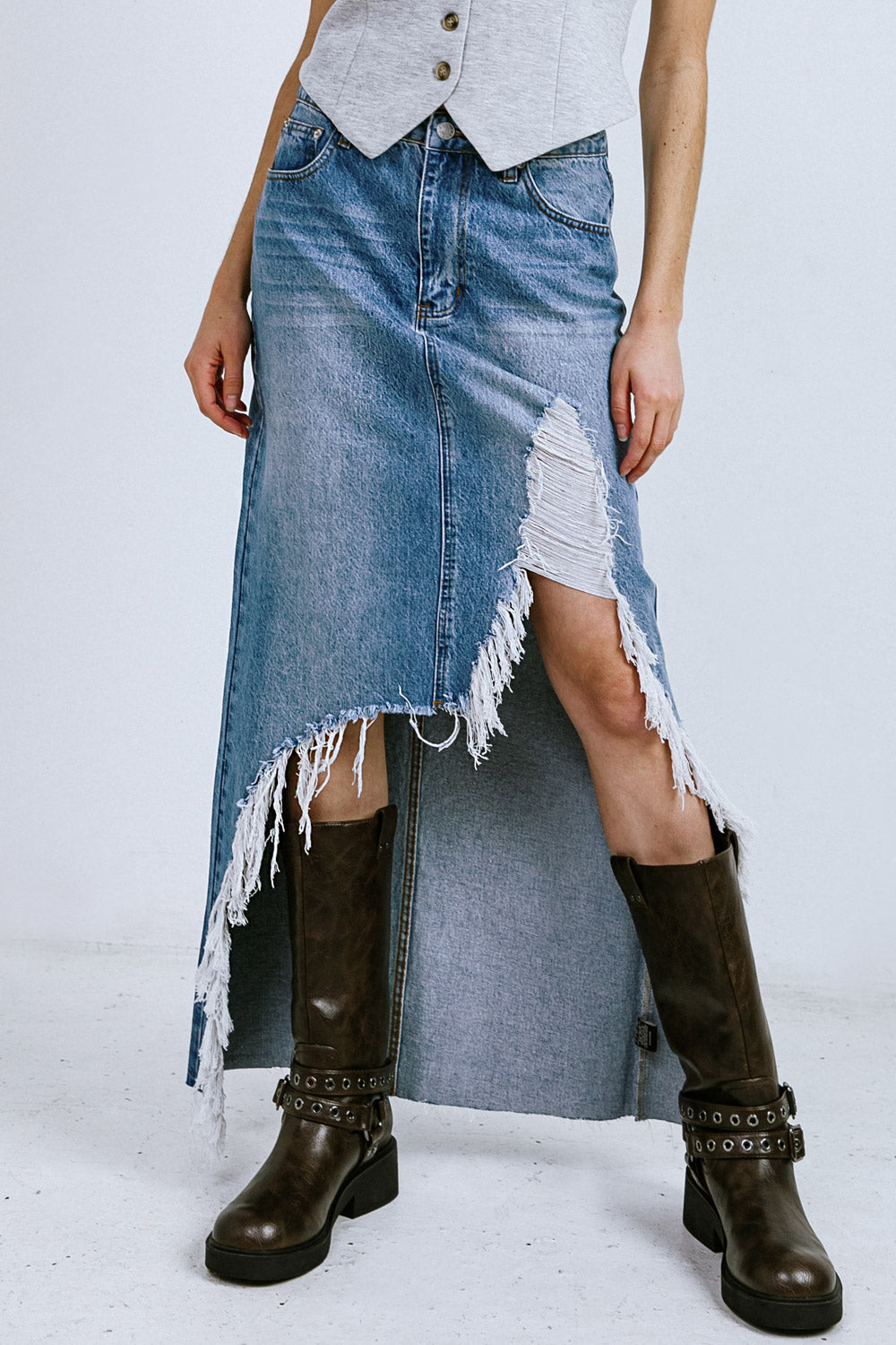 A DISTANT MEMORY DENIM MIDI SKIRT - MaraFormigone