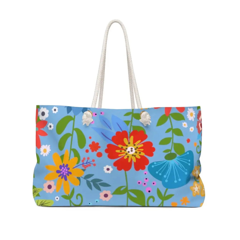 Weekender Tote Bag - Floral Print - Blue-1