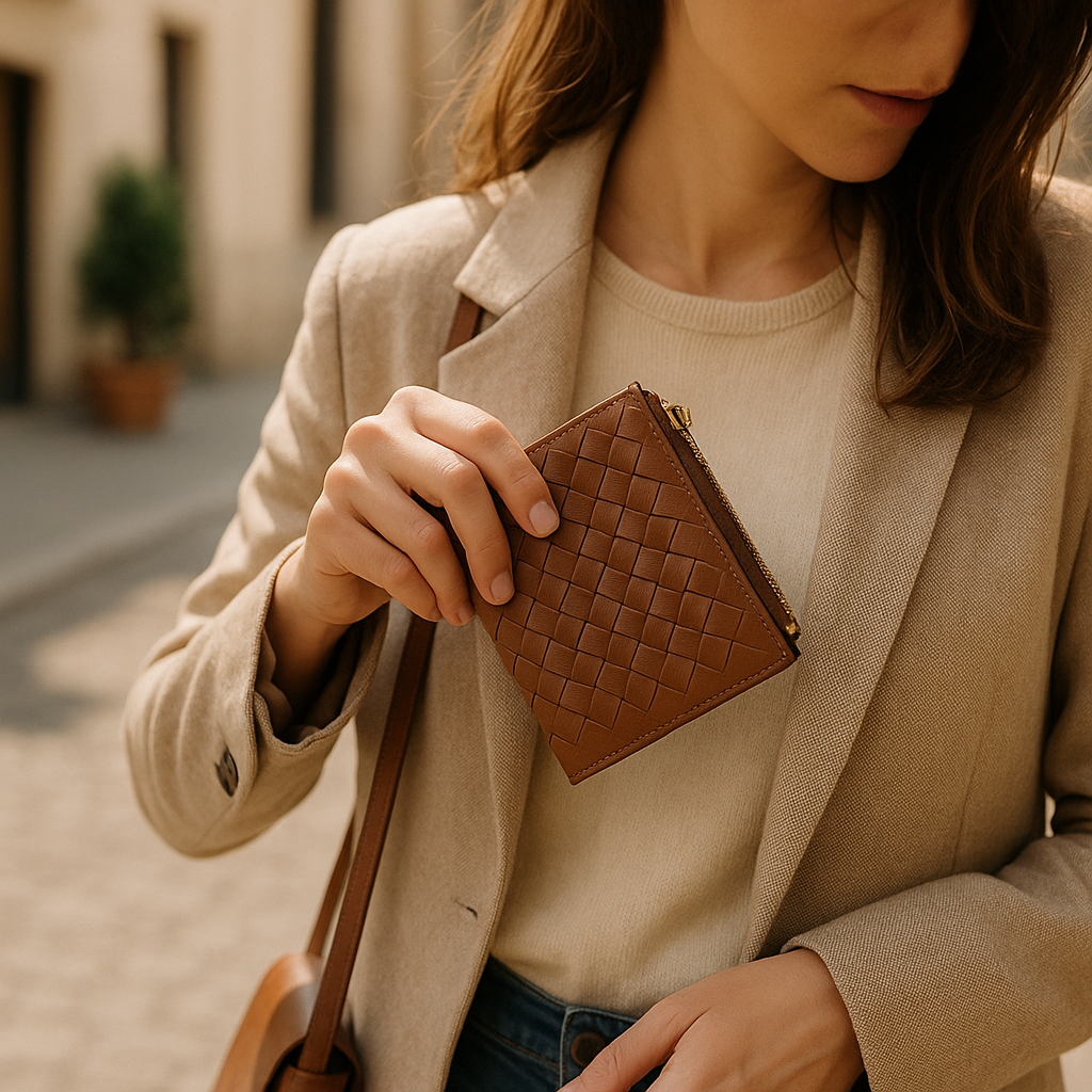 CARTERA PEQUEÑA DE CUERO TEJIDO