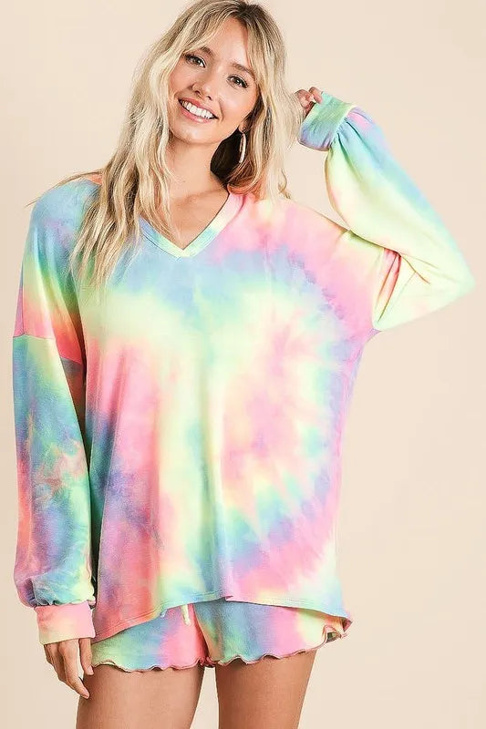 BiBi Tie Dye French Terry Top and Shorts Set.