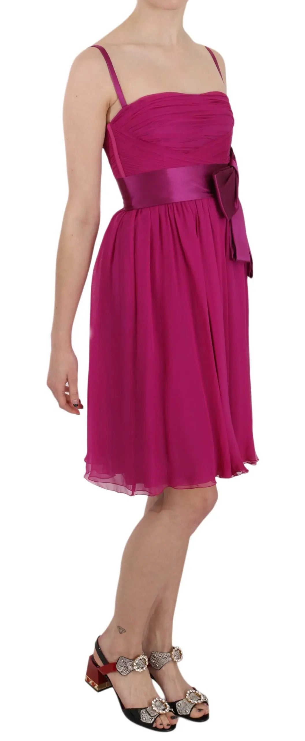 Dolce & Gabbana Elegant Fuchsia Pink Silk Bow Front Dress Dolce & Gabbana
