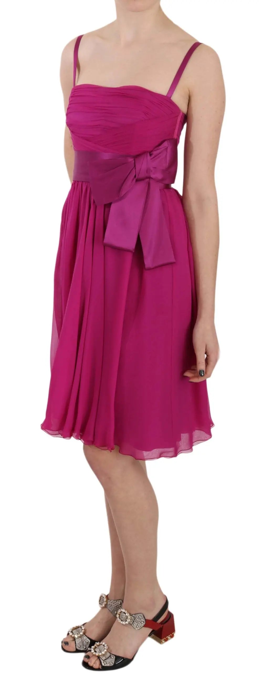 Dolce & Gabbana Elegant Fuchsia Pink Silk Bow Front Dress Dolce & Gabbana