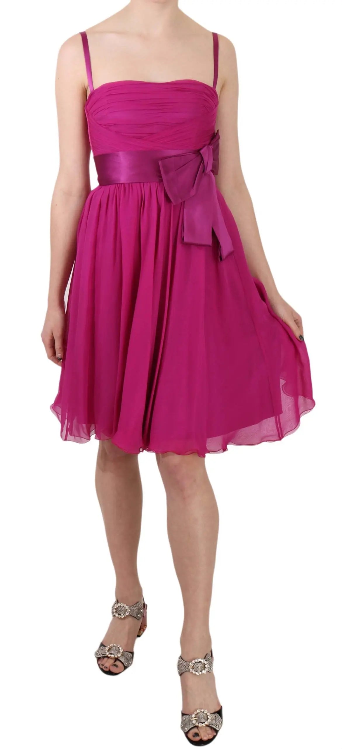 Dolce & Gabbana Elegant Fuchsia Pink Silk Bow Front Dress Dolce & Gabbana