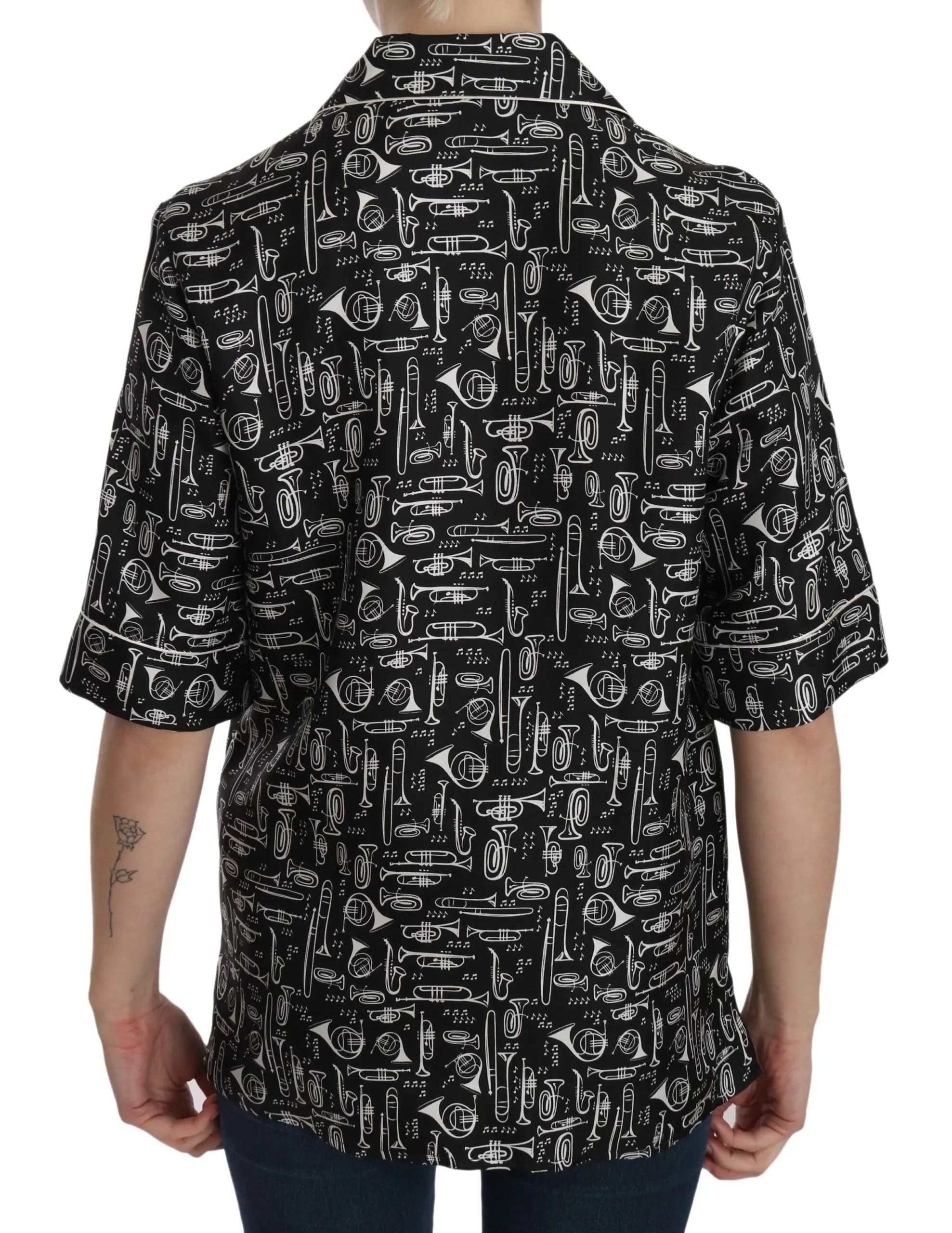 Dolce & Gabbana Musical Instrument Silk Collared Top Dolce & Gabbana