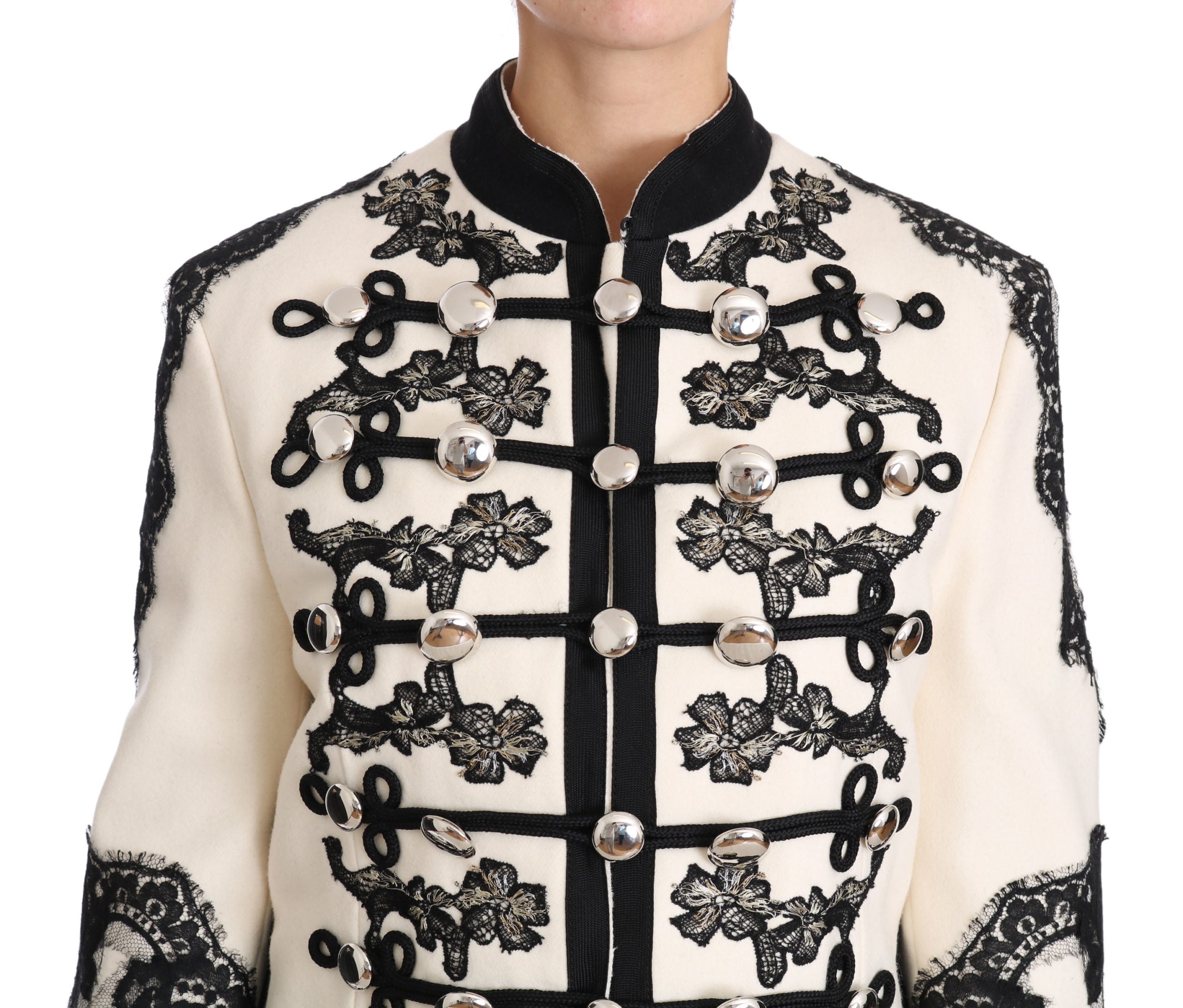 Dolce & Gabbana White Wool Black Floral Baroque Jacket Dolce & Gabbana