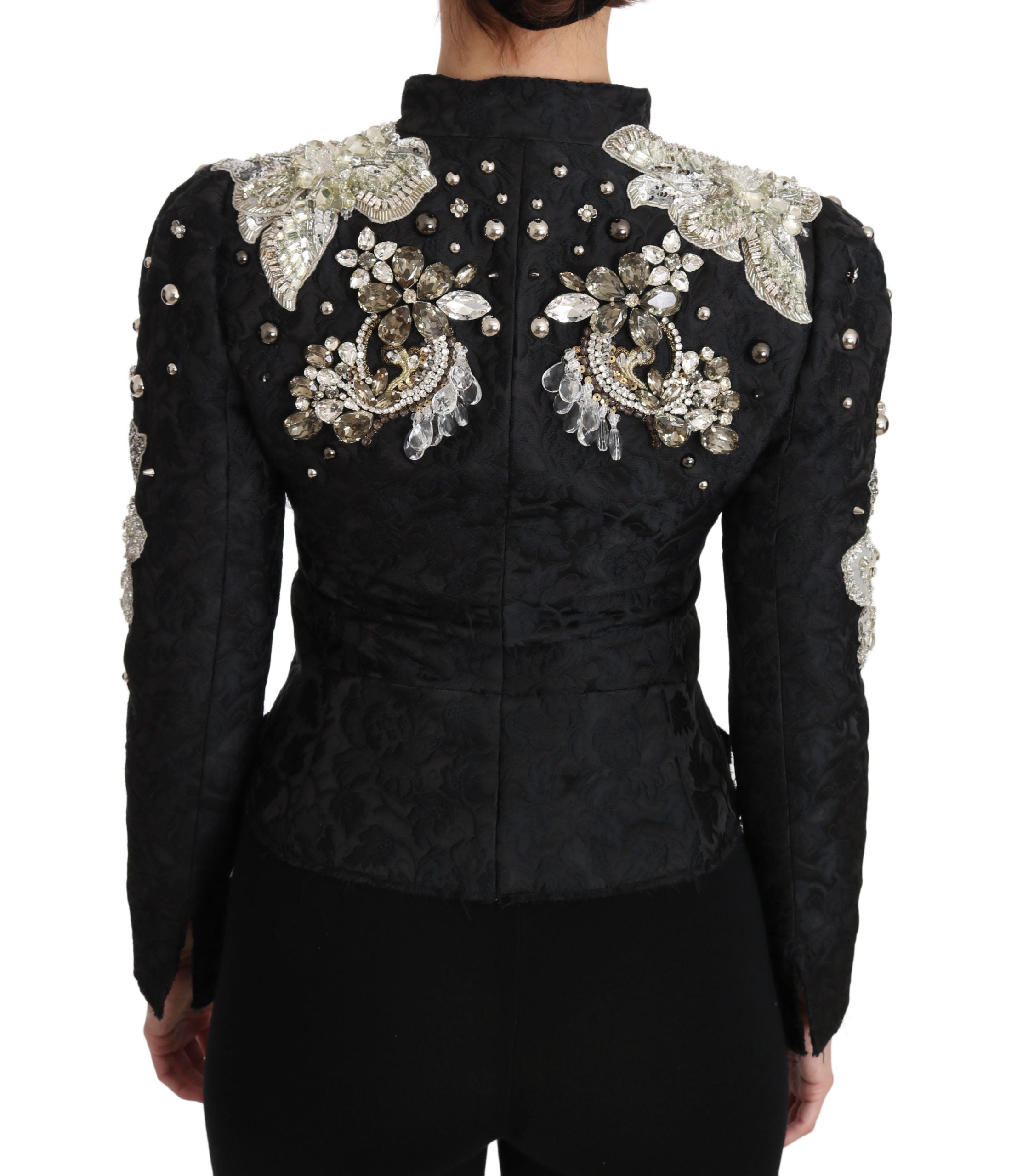Dolce & Gabbana Black Jacquard Crystal Floral Jacket Dolce & Gabbana