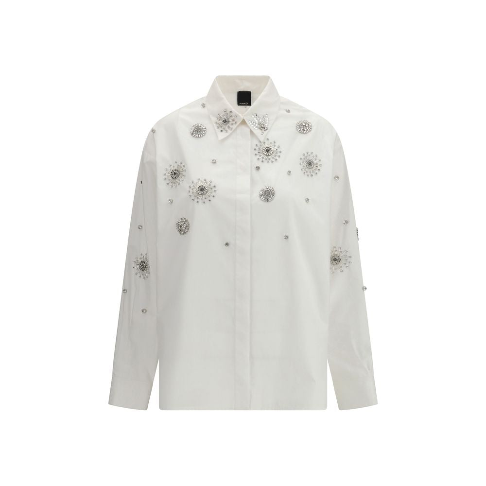 PINKO White Calf Leather Bos Taurus Pattern Shirt