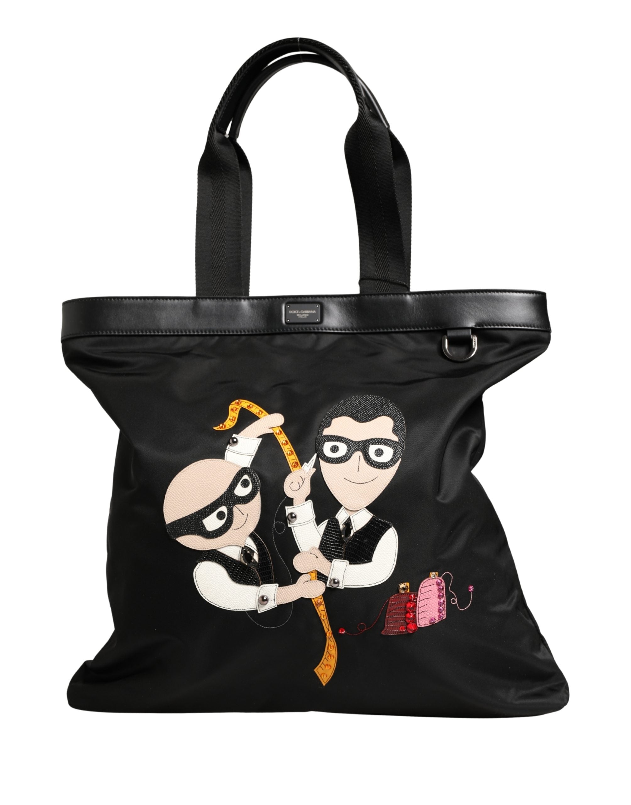 Dolce & Gabbana Black Leather #DGFamily Patch Shopping Tote Borse Bag