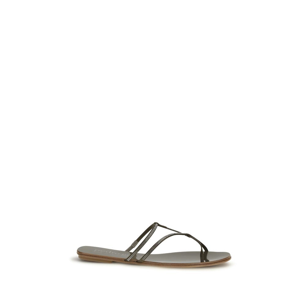 Pedro García Brown Calf Leather Bos Taurus Flat Sandals