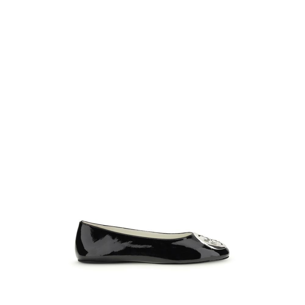 Tory Burch Black Calf Leather Bos Taurus Ballet Flats
