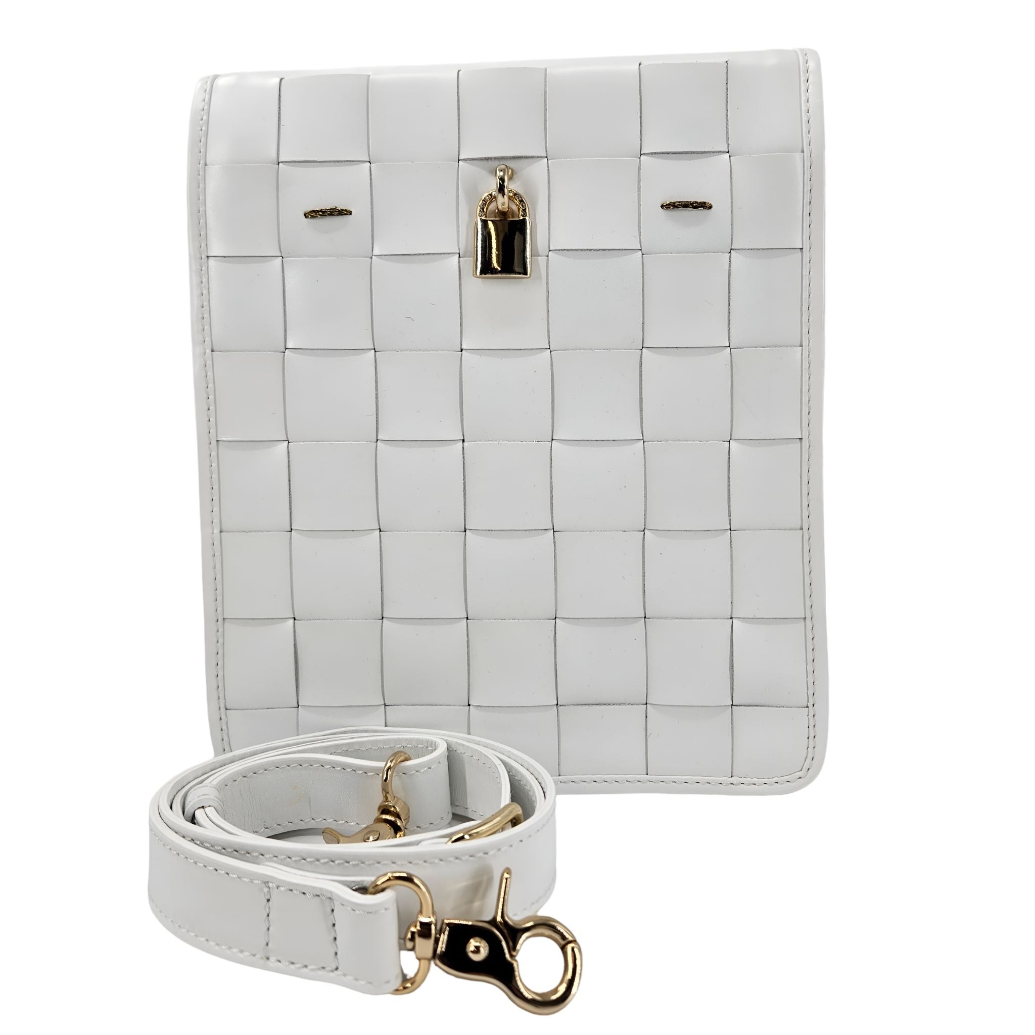 Woven Leather White Crossbody Bag