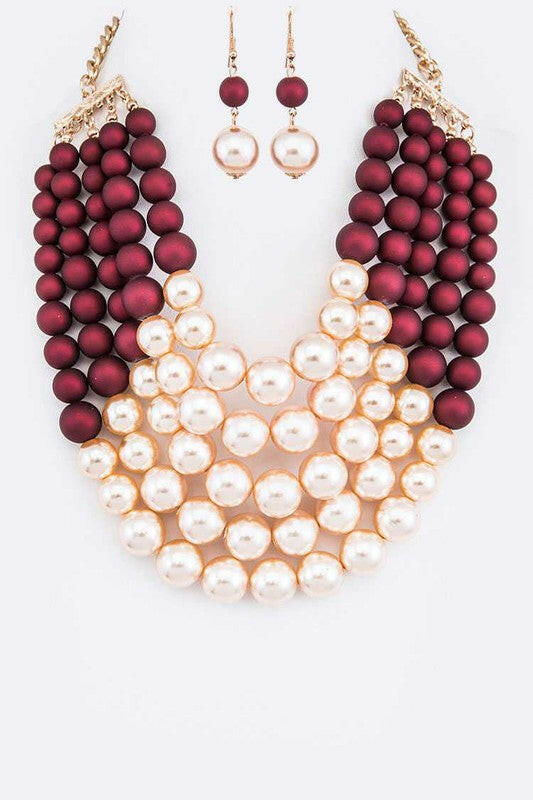 2 Tone Layered Pearls Strand Statement Necklace.