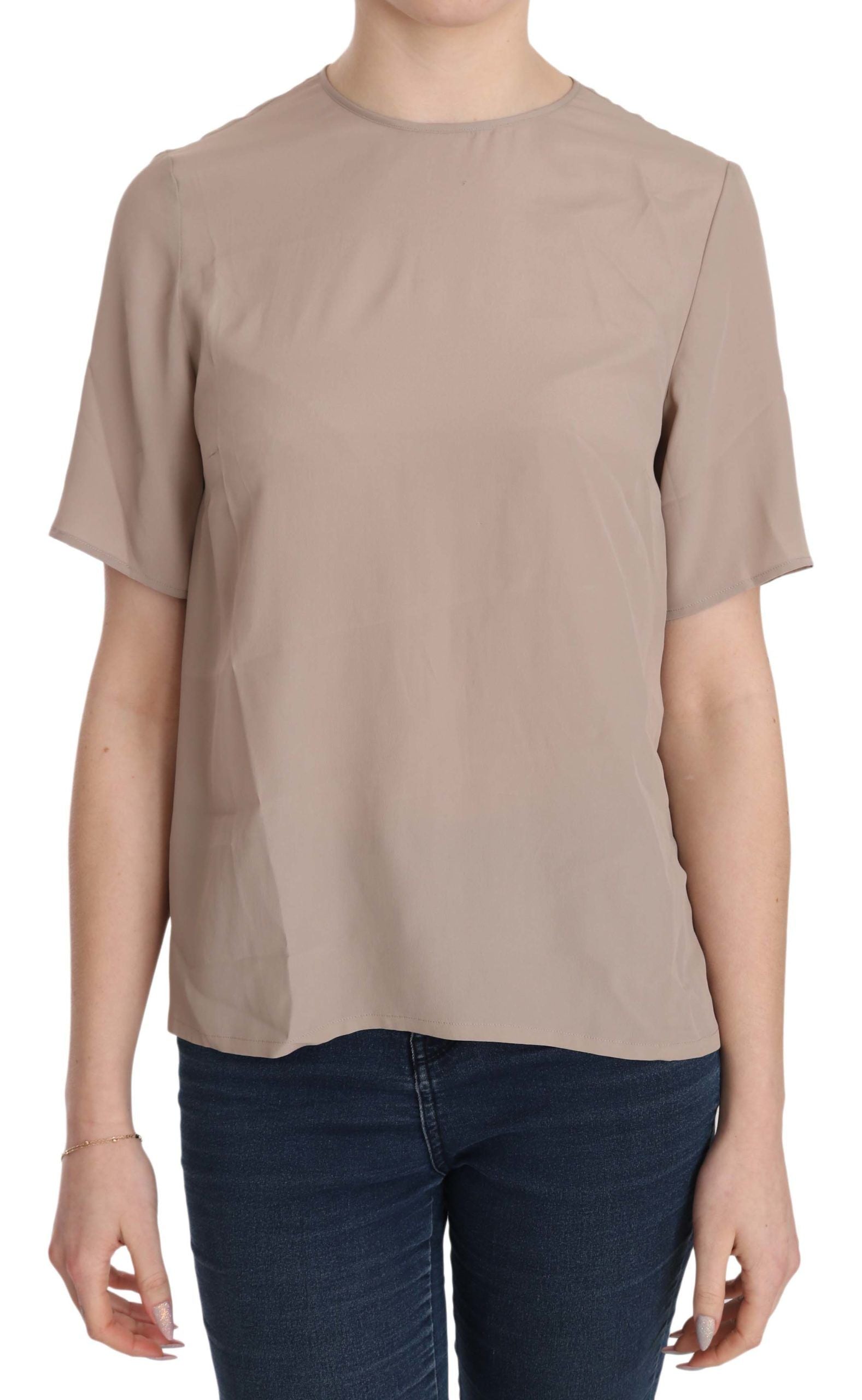 Dolce & Gabbana Elegant Beige Silk Blend Crew Neck Blouse Dolce & Gabbana