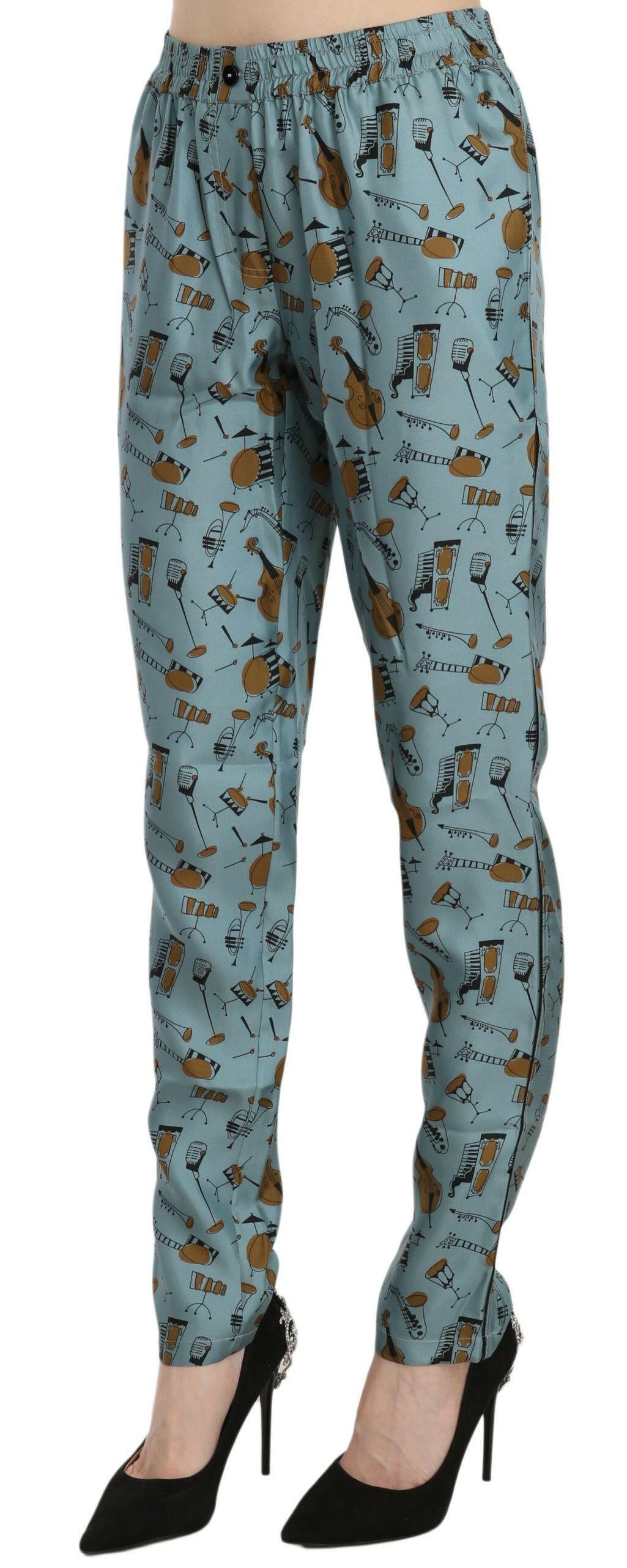 Dolce & Gabbana Blue Musical Instruments Print Tapered Pants.