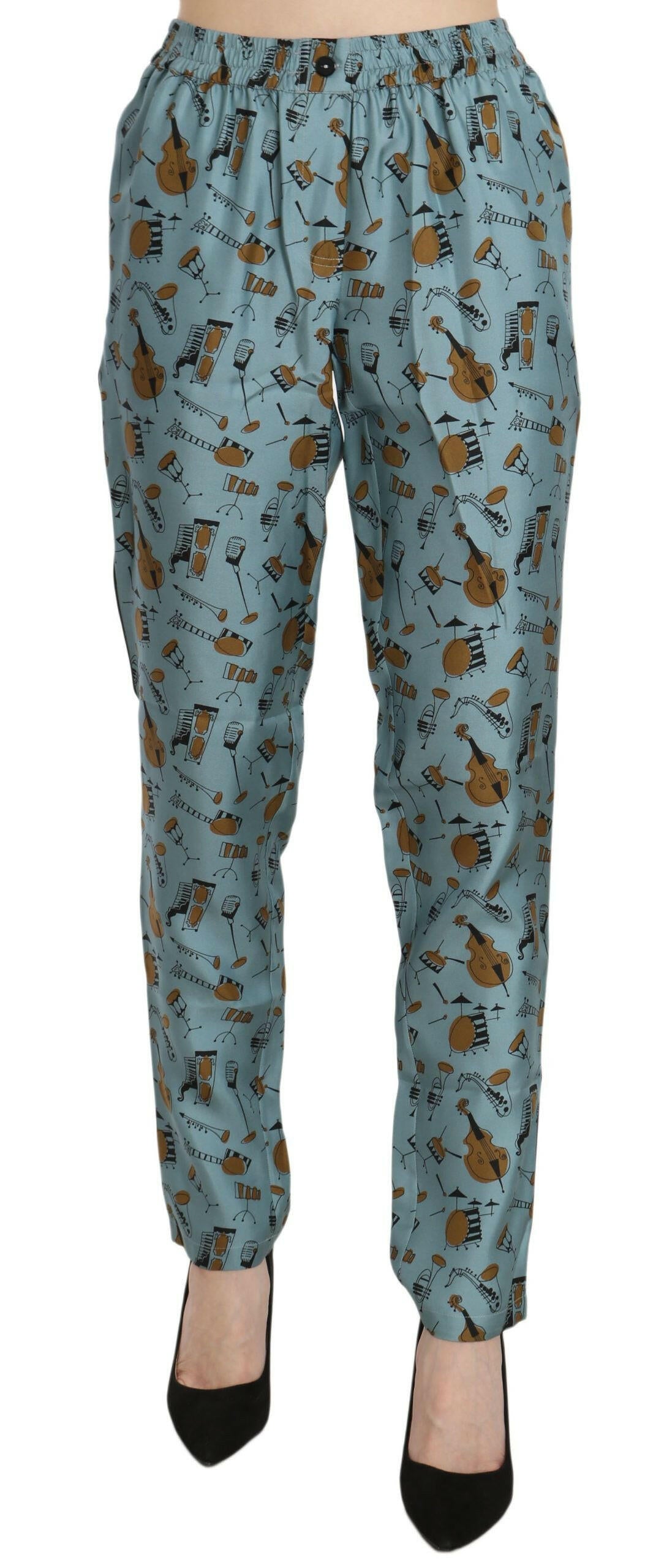 Dolce & Gabbana Blue Musical Instruments Print Tapered Pants.