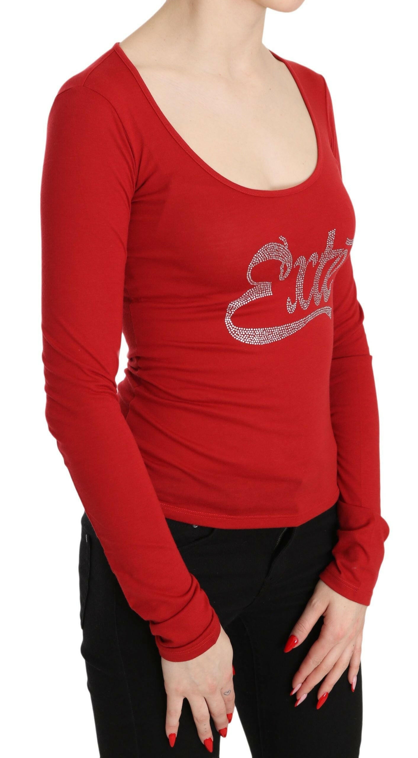 Red Exte Crystal Embellished Long Sleeve Top Blouse.