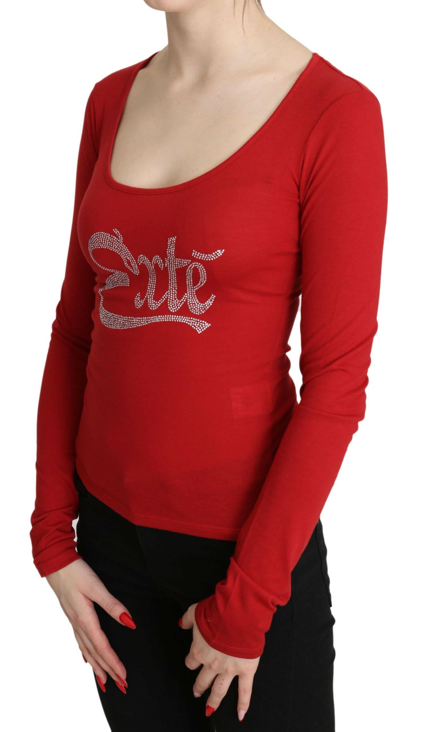 Red Exte Crystal Embellished Long Sleeve Top Blouse.
