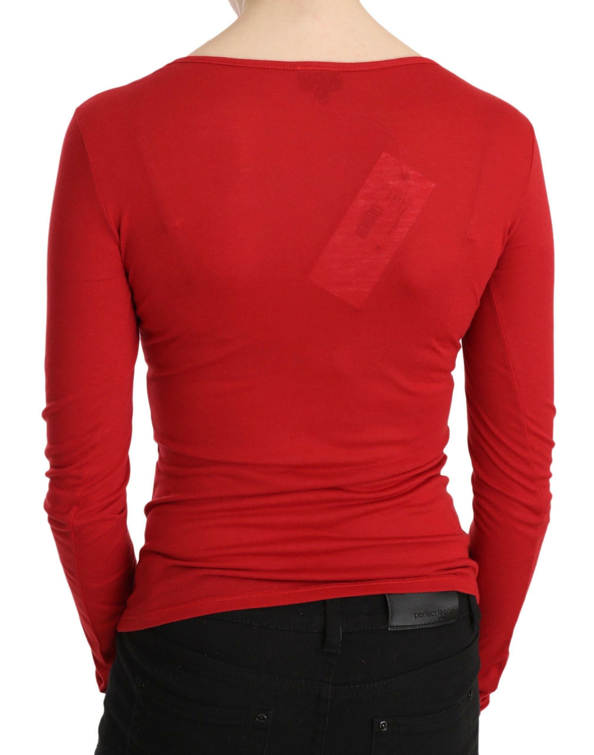 Red Exte Crystal Embellished Long Sleeve Top Blouse.