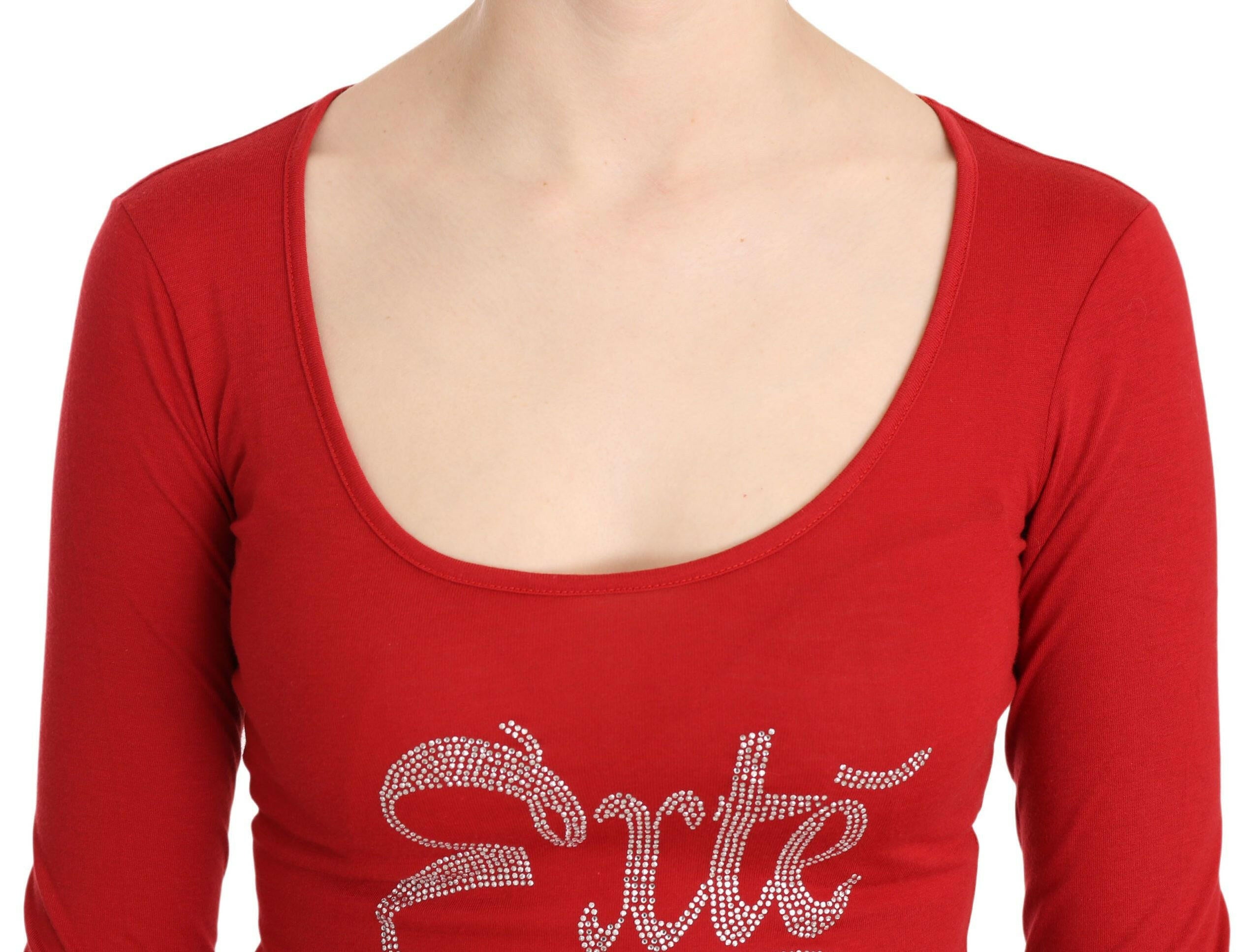 Red Exte Crystal Embellished Long Sleeve Top Blouse.