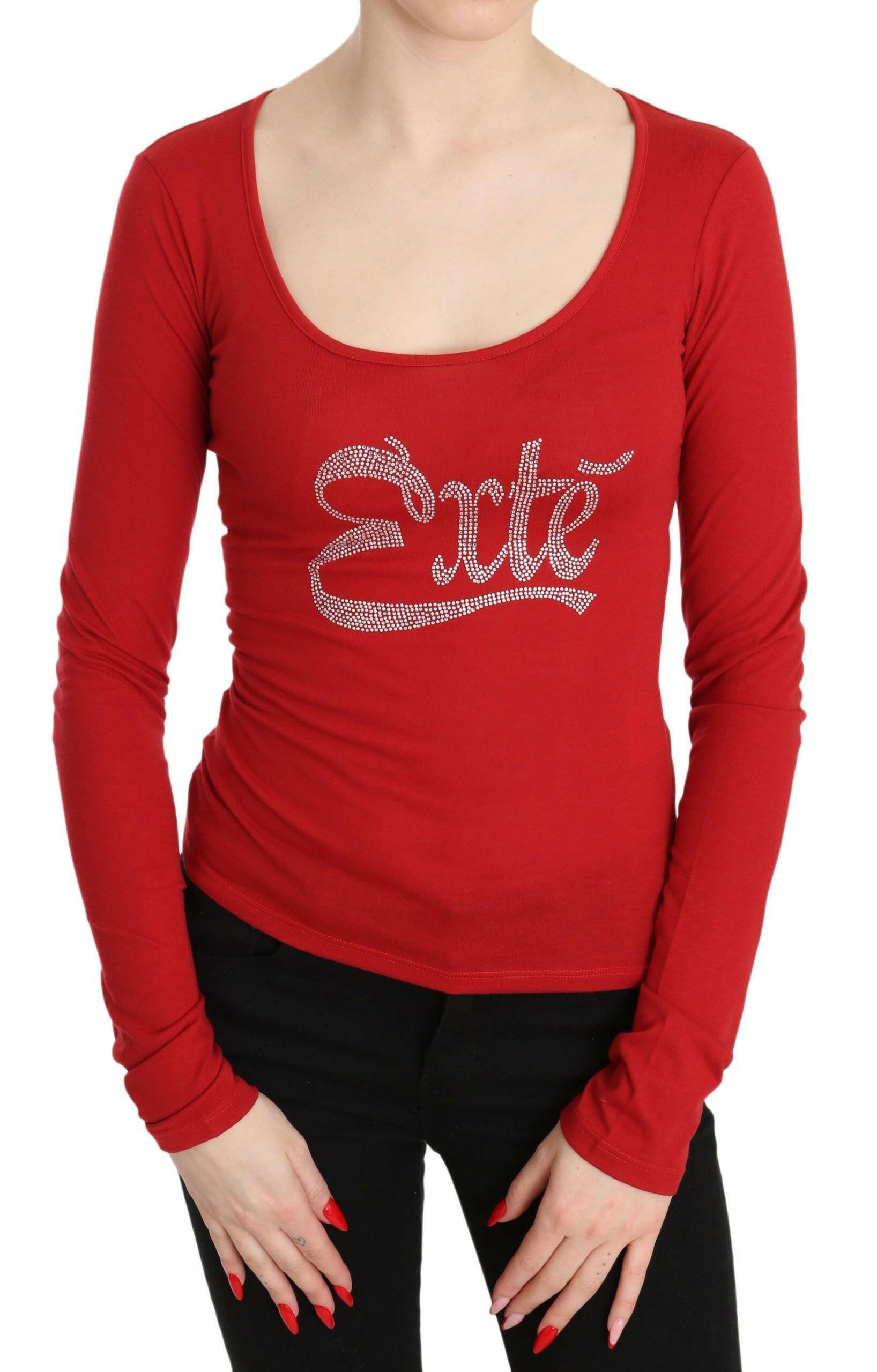 Red Exte Crystal Embellished Long Sleeve Top Blouse.