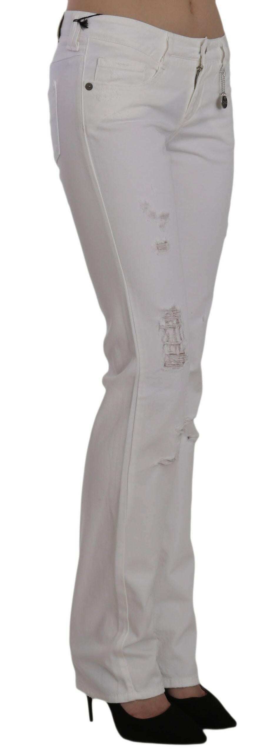 Costume National White Cotton Slim Fit Straight Jeans Pants.