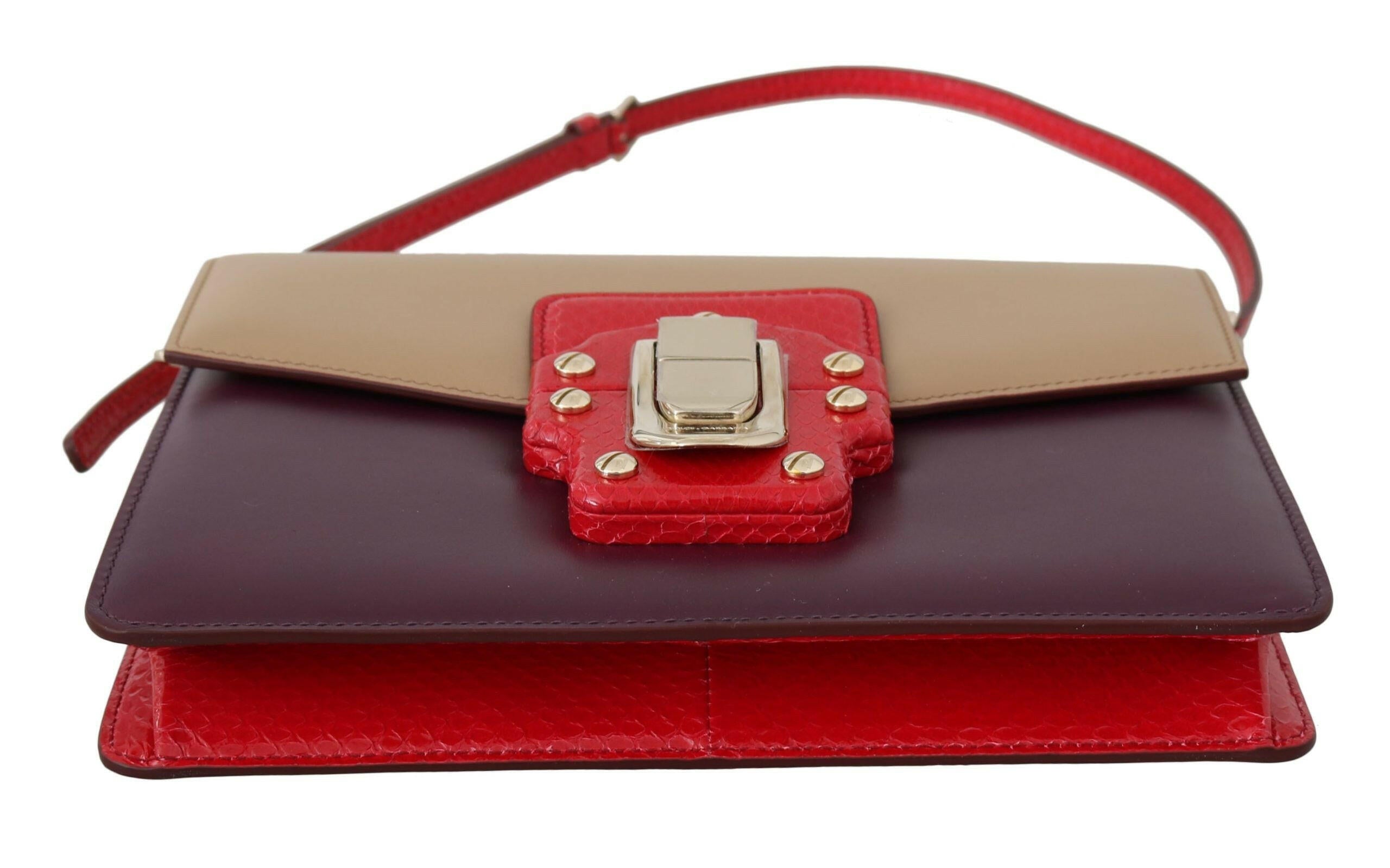 Dolce & Gabbana Purple Beige Red Leather Crossbody Purse Bag.