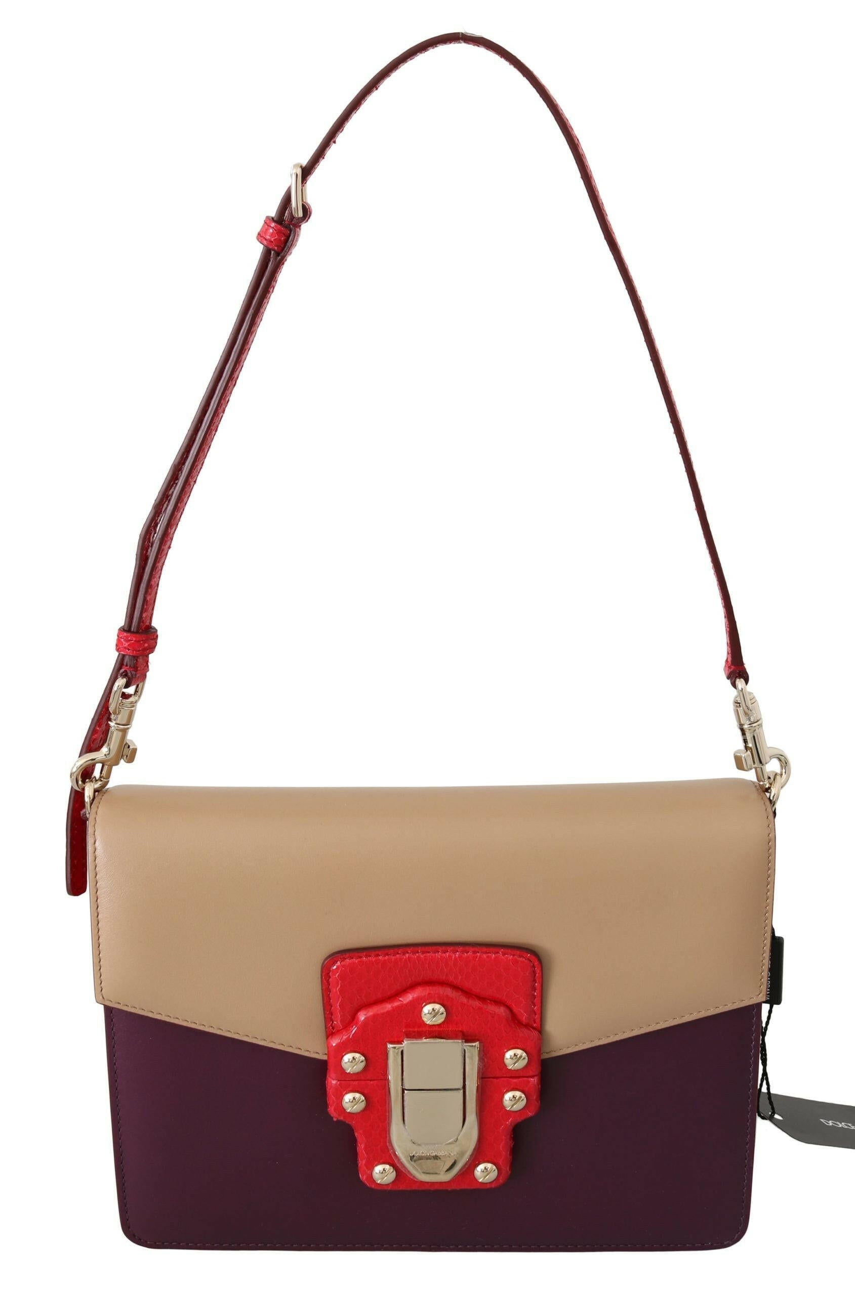 Dolce & Gabbana Purple Beige Red Leather Crossbody Purse Bag.