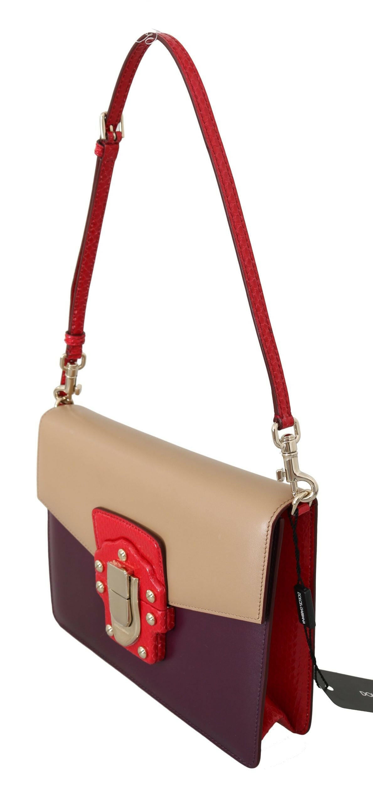 Dolce & Gabbana Purple Beige Red Leather Crossbody Purse Bag.