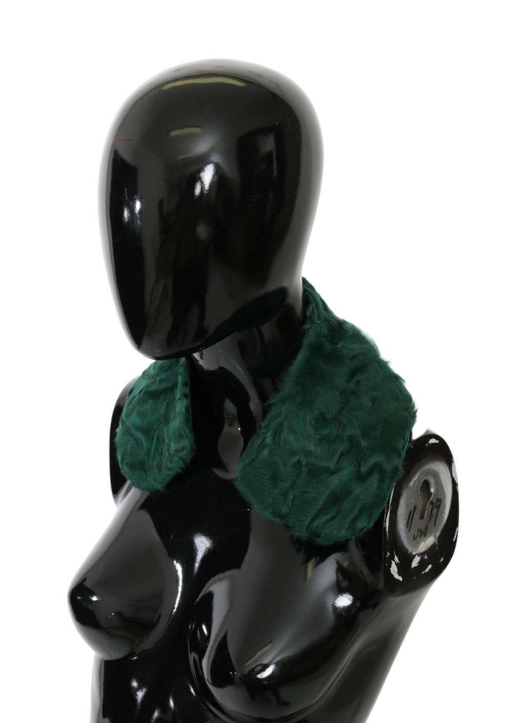 Dolce & Gabbana Green Fur Shoulder Collar Wrap Lambskin Scarf.