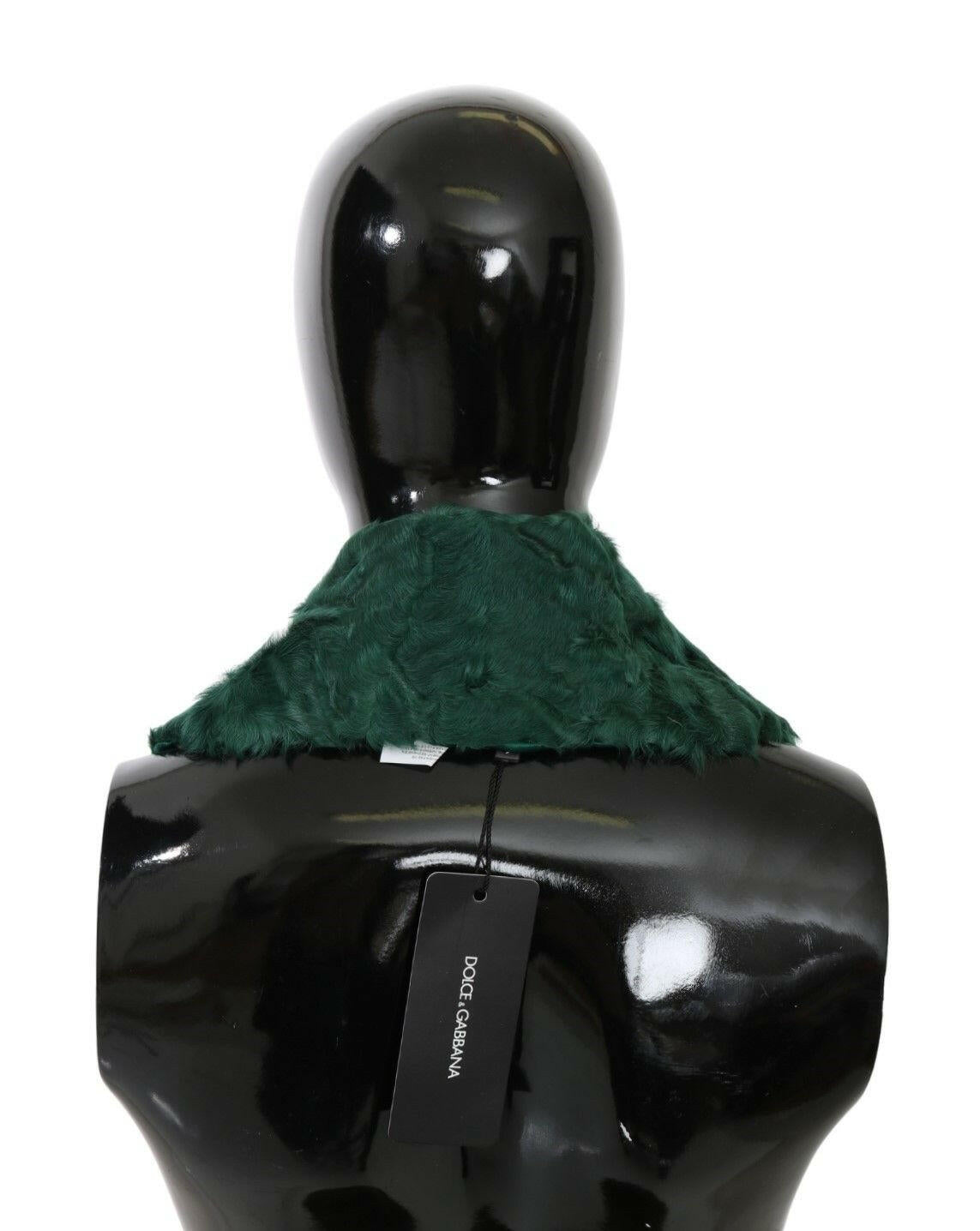 Dolce & Gabbana Green Fur Shoulder Collar Wrap Lambskin Scarf.