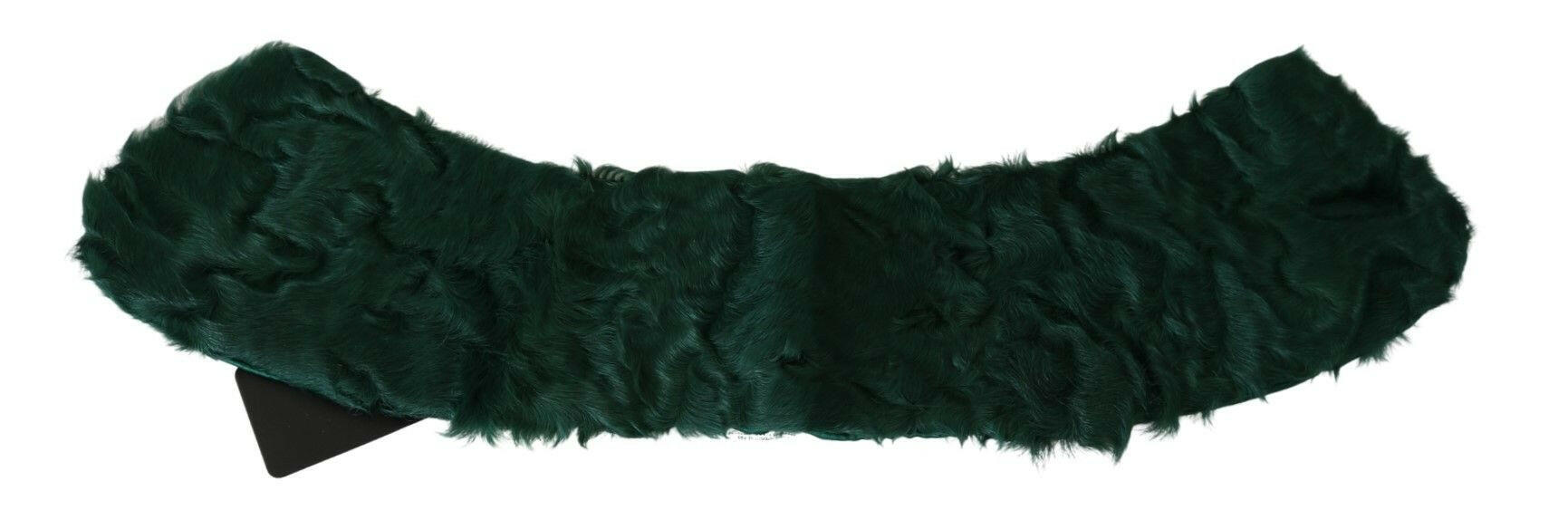 Dolce & Gabbana Green Fur Shoulder Collar Wrap Lambskin Scarf.