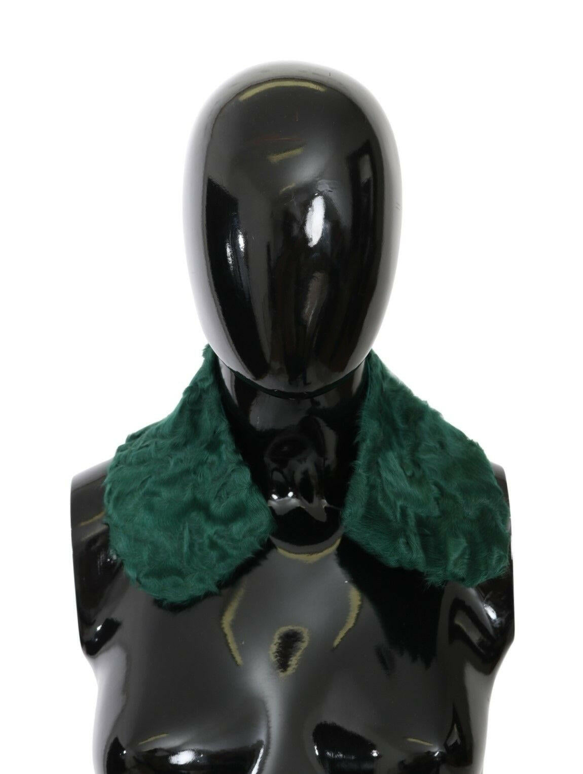 Dolce & Gabbana Green Fur Shoulder Collar Wrap Lambskin Scarf.