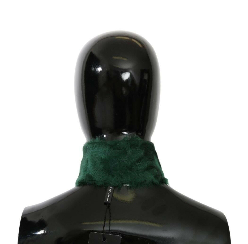 Dolce & Gabbana Green Fur Neck Collar Wrap Lambskin Scarf.