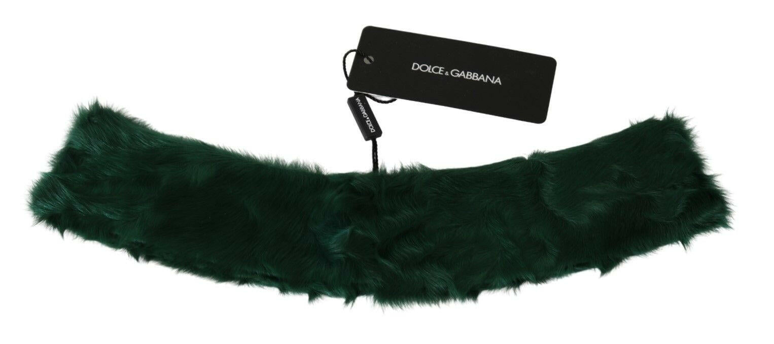 Dolce & Gabbana Green Fur Neck Collar Wrap Lambskin Scarf.