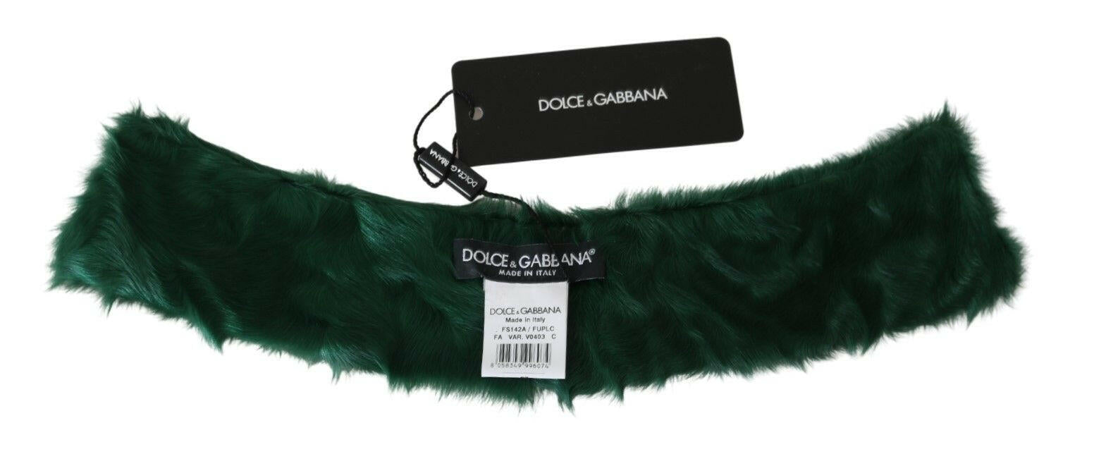 Dolce & Gabbana Green Fur Neck Collar Wrap Lambskin Scarf.