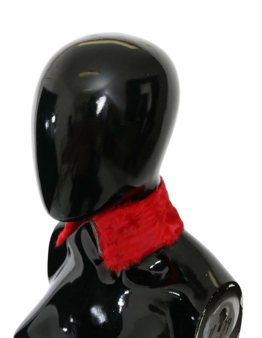 Dolce & Gabbana Red Fur Neck Collar Wrap Lambskin Scarf.