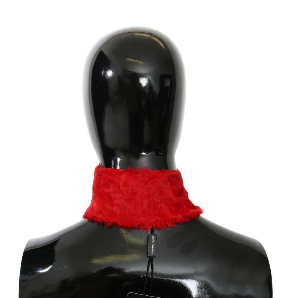 Dolce & Gabbana Red Fur Neck Collar Wrap Lambskin Scarf.