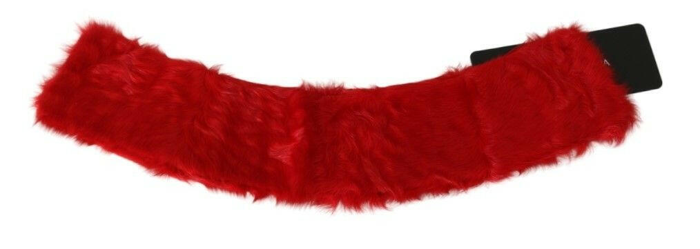 Dolce & Gabbana Red Fur Neck Collar Wrap Lambskin Scarf.