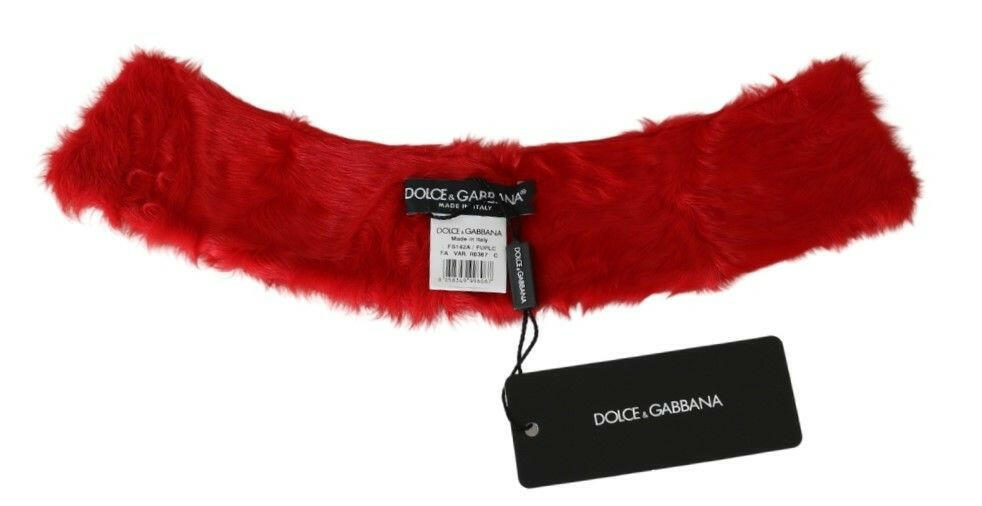 Dolce & Gabbana Red Fur Neck Collar Wrap Lambskin Scarf.