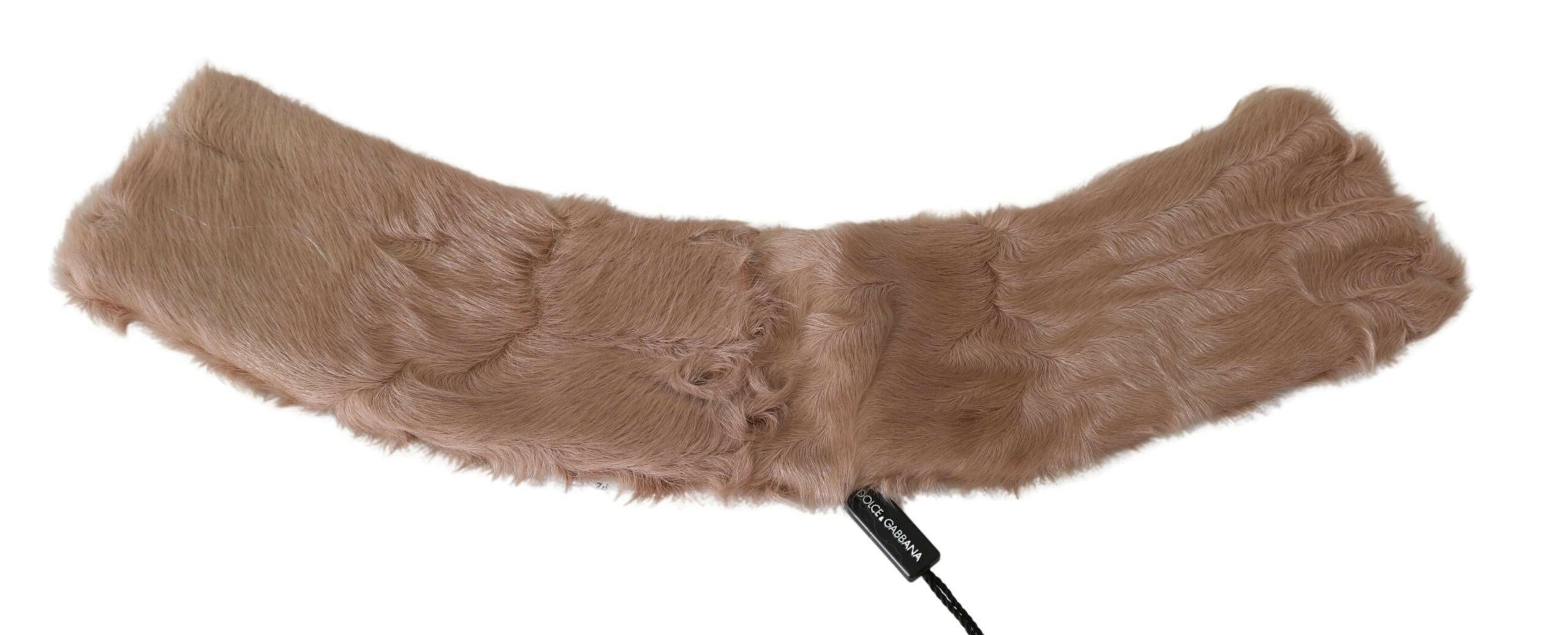 Dolce & Gabbana Beige Fur Neck Collar Lambskin Scarf.