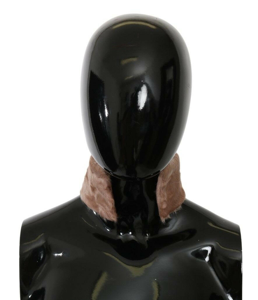 Dolce & Gabbana Beige Fur Neck Collar Lambskin Scarf.