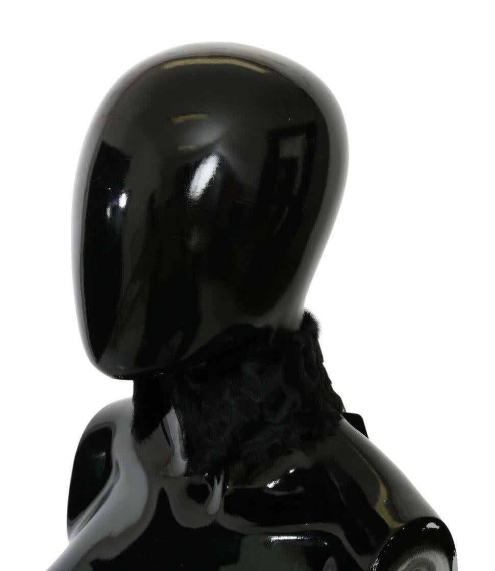 Dolce & Gabbana Black Fur Neck Collar Wrap Lambskin Scarf.