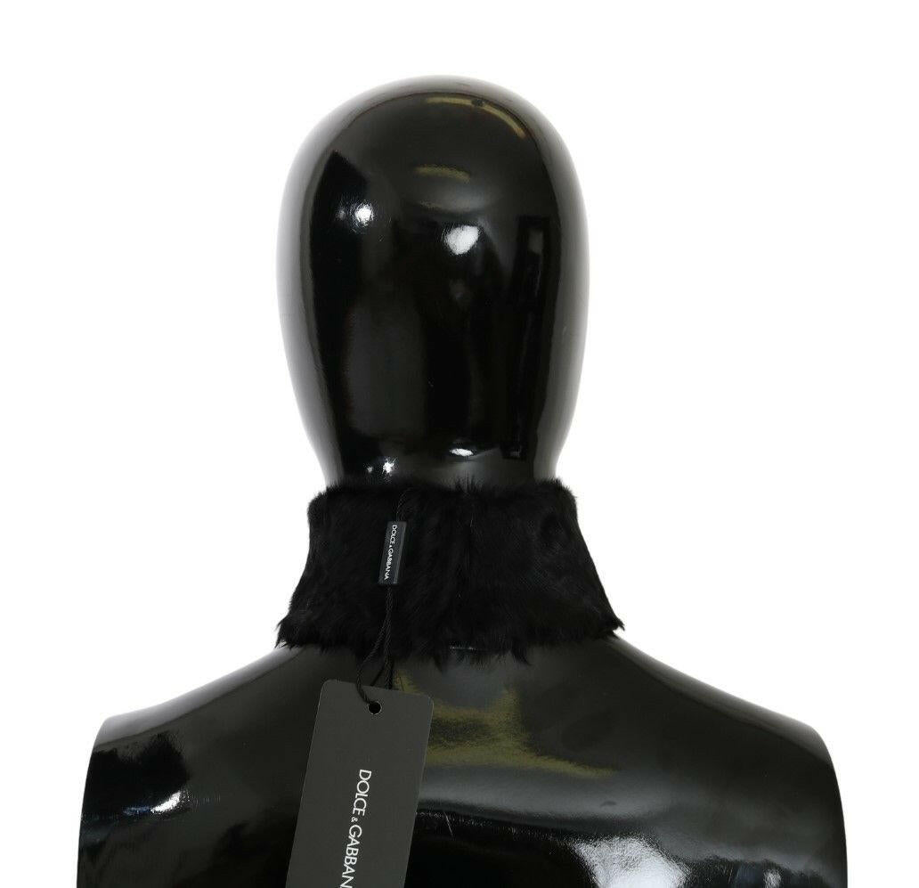 Dolce & Gabbana Black Fur Neck Collar Wrap Lambskin Scarf.