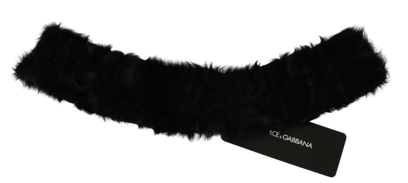 Dolce & Gabbana Black Fur Neck Collar Wrap Lambskin Scarf.
