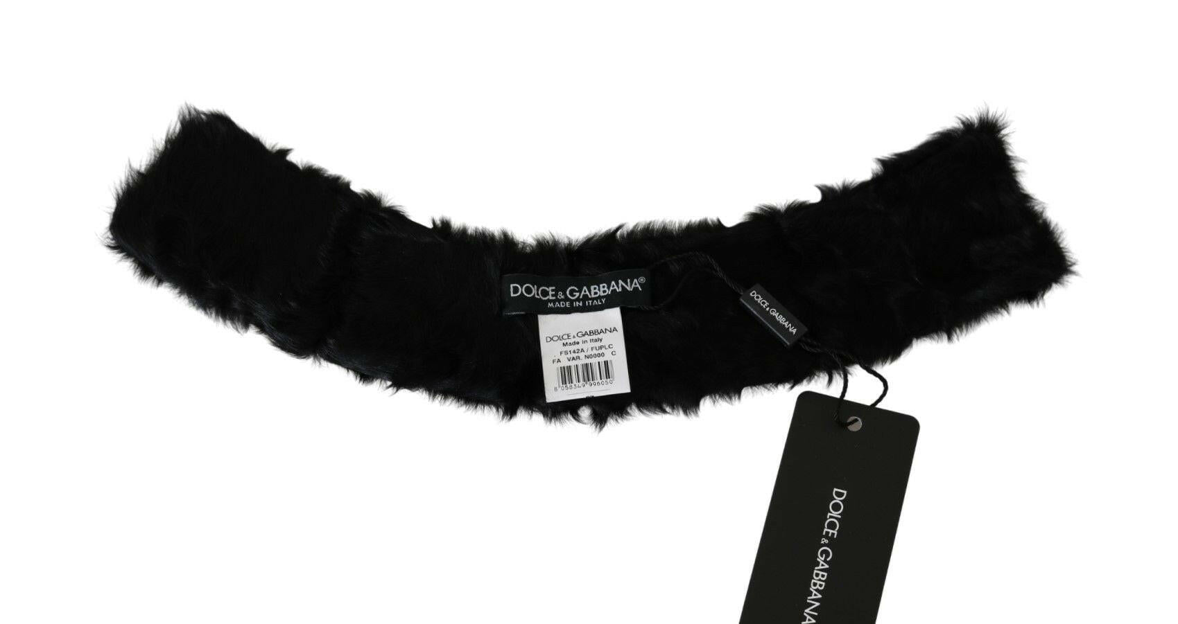 Dolce & Gabbana Black Fur Neck Collar Wrap Lambskin Scarf.