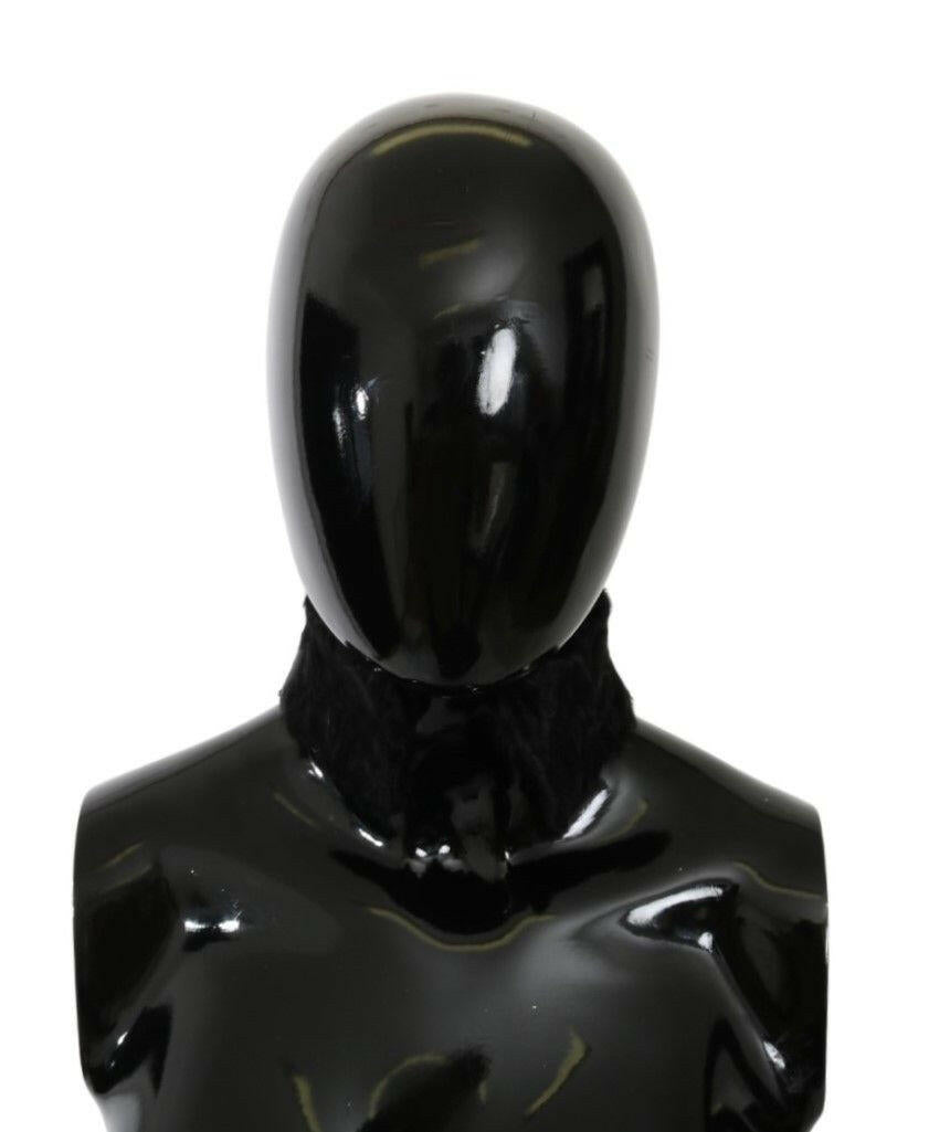 Dolce & Gabbana Black Fur Neck Collar Wrap Lambskin Scarf.